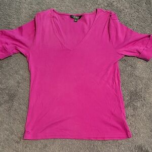 Lauren Ralph Lauren Fuchsia V-Neck Short Sleeve Tee